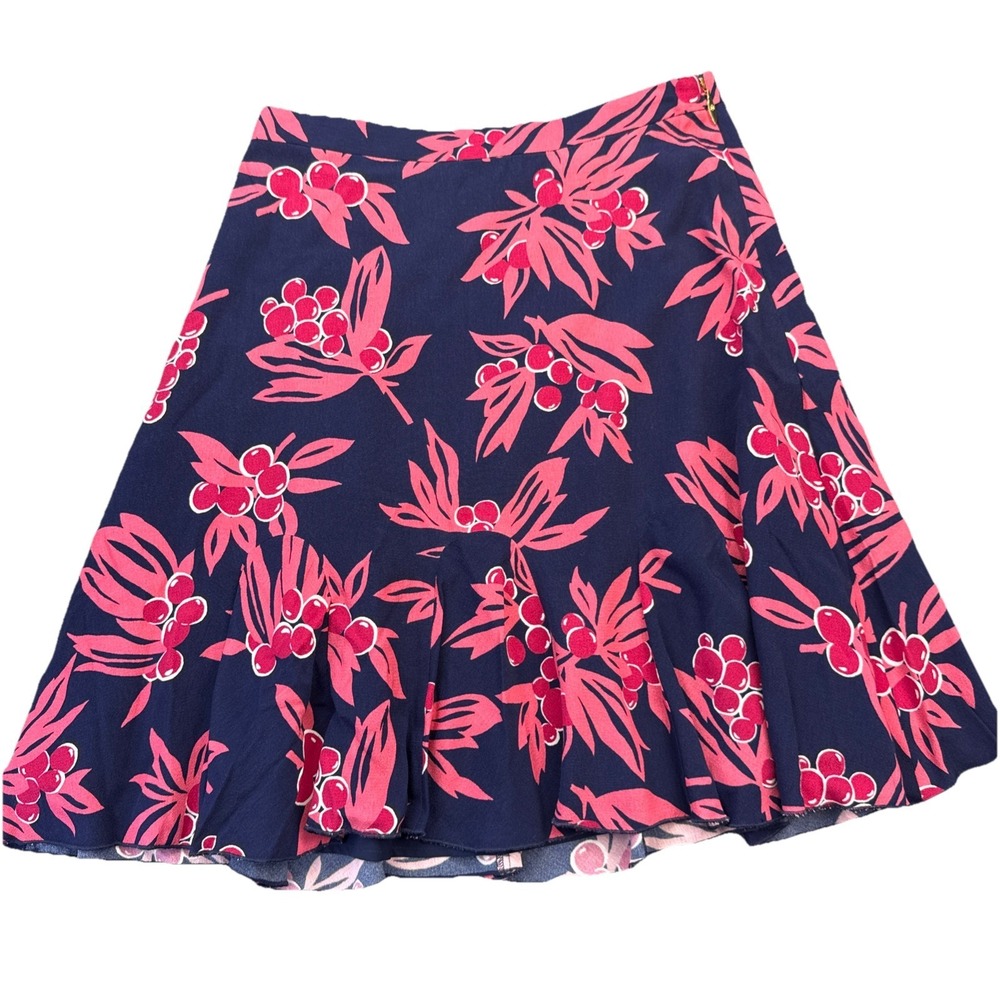 Draper James Cherry Ann Fluted Floral Flutter Lined Skirt Navy Colorful Size 0